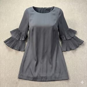 Ann Taylor Slate Gray Pleated Tiered Bell Sleeve Shift Dress Mini Size 4 Career
